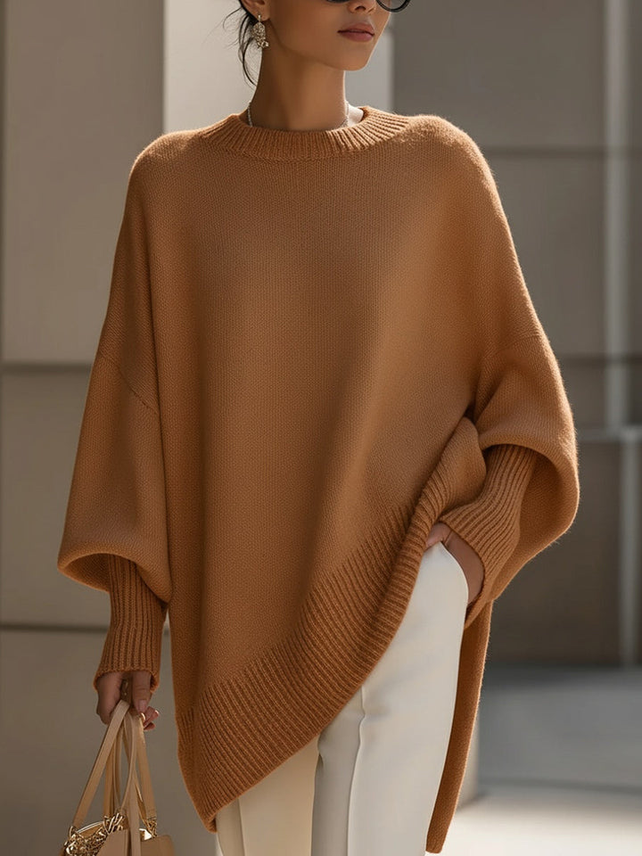 Brown oversized wool-blend jumper with crew neck and ribbed cuffs