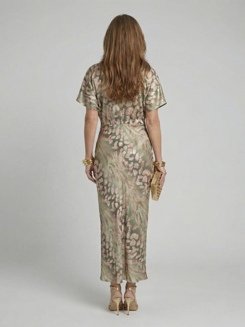 Stella &amp; Grace™ | Abstract Print V Neck Twist Waist Midi Dress