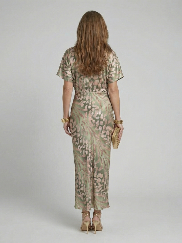 Stella &amp; Grace™ | Abstract Print V Neck Twist Waist Midi Dress