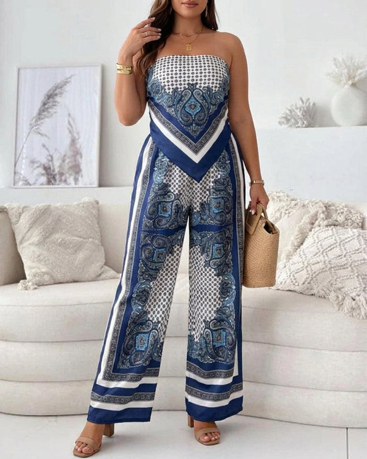 Helen | Vacation Ready Stylish Lace-Up Vest &amp; Pants Two-Piece Set Dress