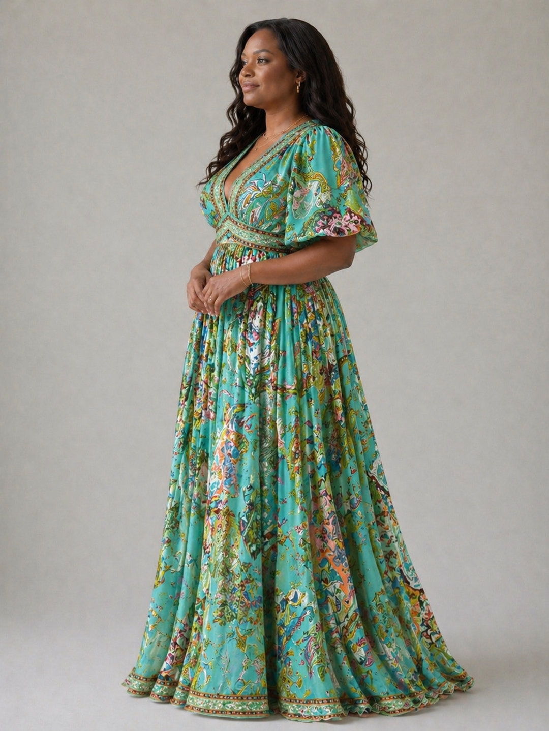 Stella &amp; Grace™ | Airy maxi dress with puff sleeves and V-neck