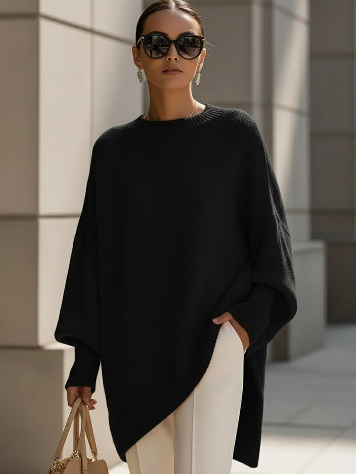 Wool-blend oversized jumper in black, crew neck with ribbed hem and wide sleeves