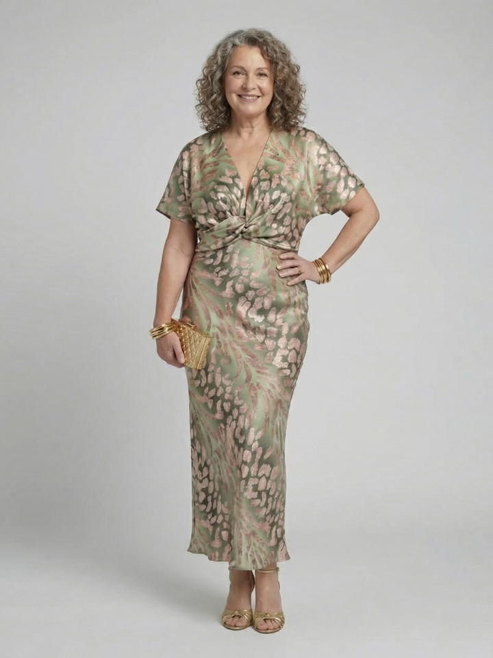 Stella &amp; Grace™ | Abstract Print V Neck Twist Waist Midi Dress