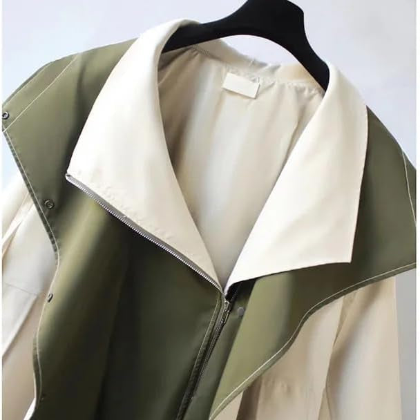 Olive green and white windbreaker jacket with zipper front and hood lining.