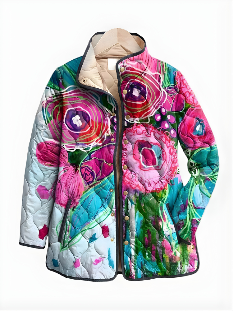 Isabella™ floral quilted jacket, multicolor hooded zip front