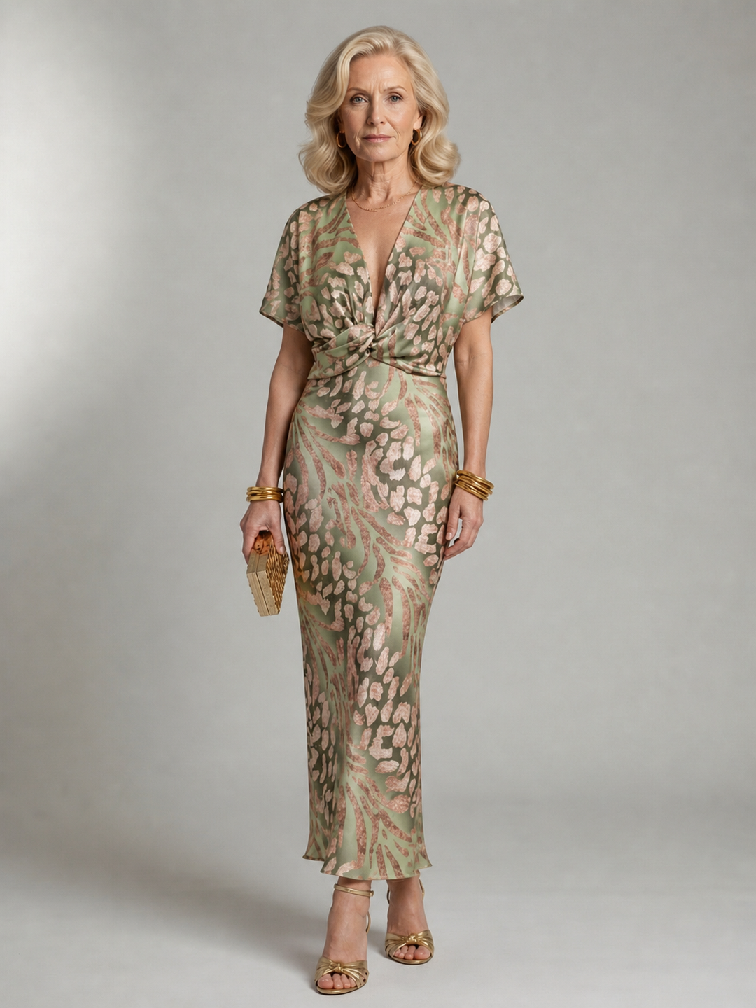 Stella &amp; Grace™ | Abstract Print V Neck Twist Waist Midi Dress