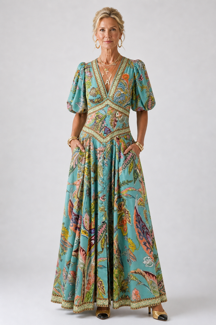 Stella &amp; Grace™ | Airy maxi dress with puff sleeves and V-neck