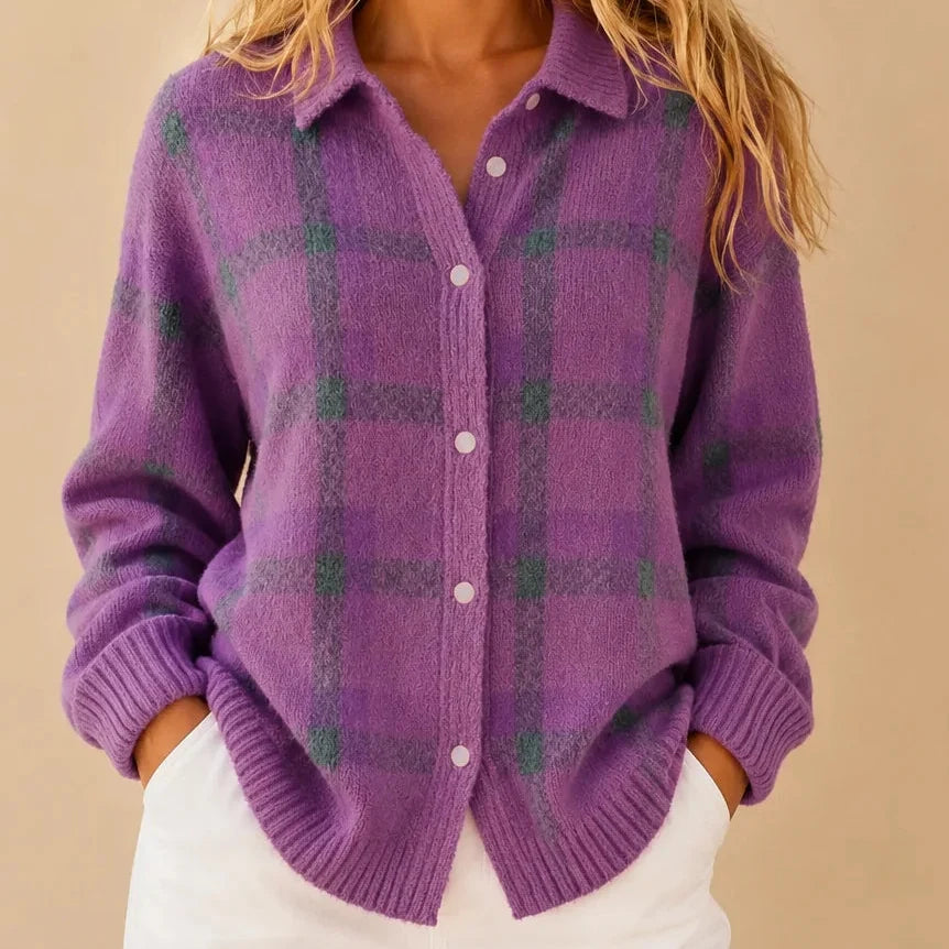 Haley | Cozy Plaid Knit Cardigan