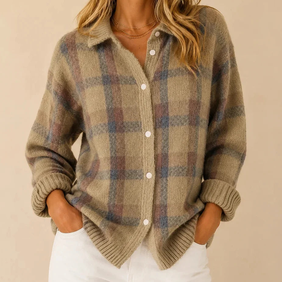 Haley | Cozy Plaid Knit Cardigan