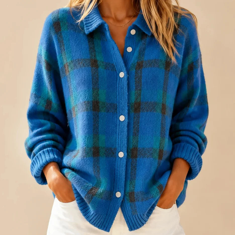 Haley | Cozy Plaid Knit Cardigan
