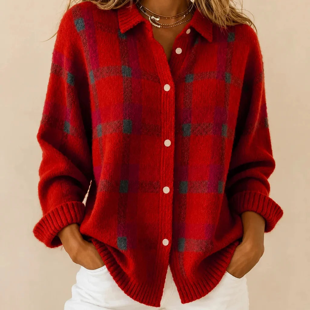 Haley | Cozy Plaid Knit Cardigan