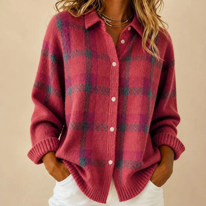 Haley | Cozy Plaid Knit Cardigan