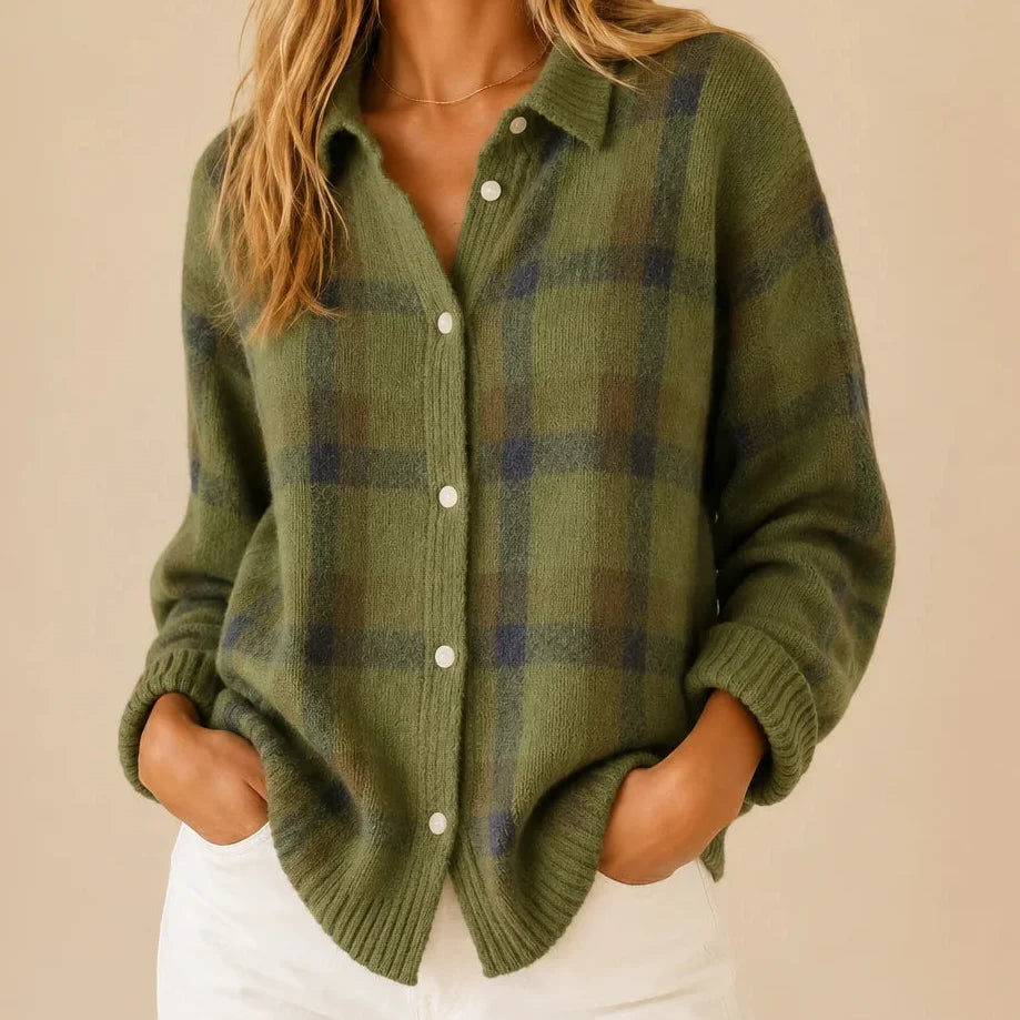 Haley | Cozy Plaid Knit Cardigan