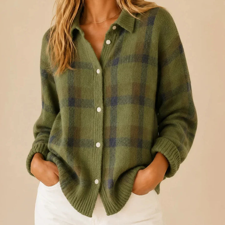 Haley | Cozy Plaid Knit Cardigan
