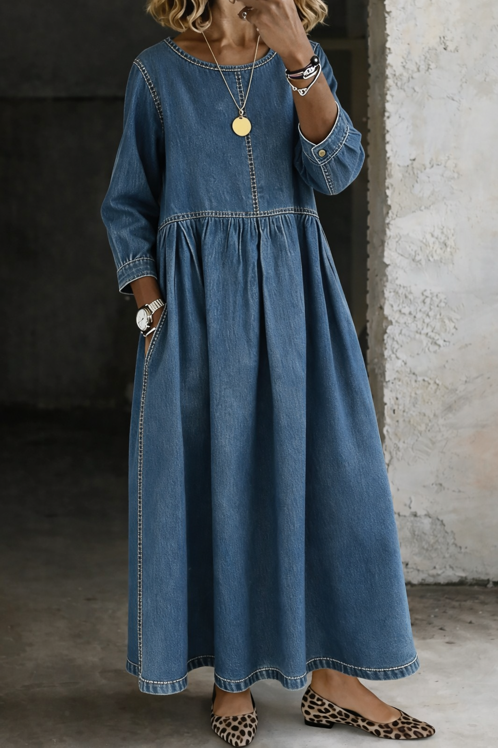 Zephyrelle™ | Vintage Denim Maxi Dress