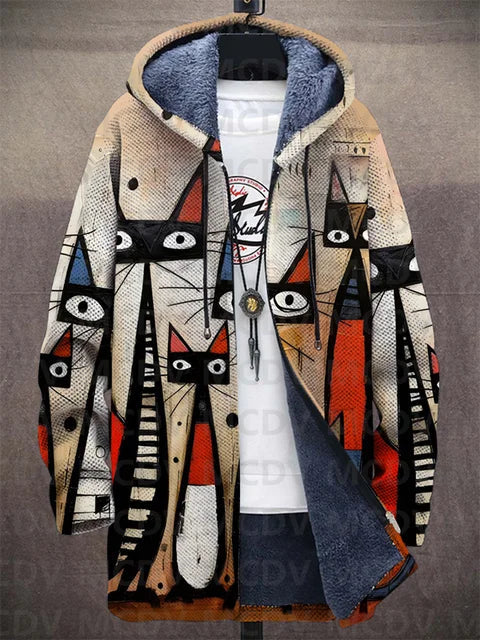 Kiara™ multicolor hooded zip-up cardigan with abstract animal faces print