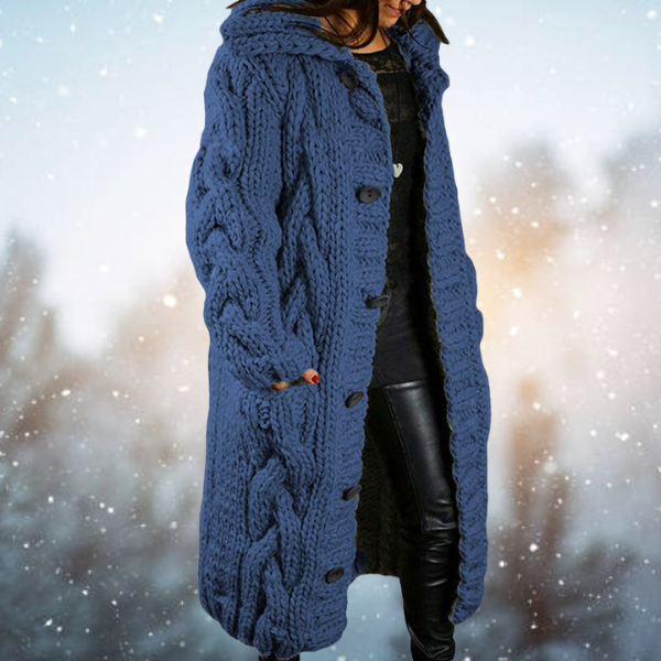 Soft cable-knit vest in blue with button front and thick cable texture