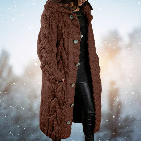 Soft cable-knit vest in brown with button front and chunky braided cable pattern