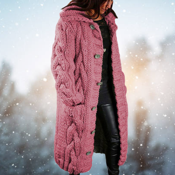 Soft cable-knit vest in dusty pink with button front and chunky textured knit