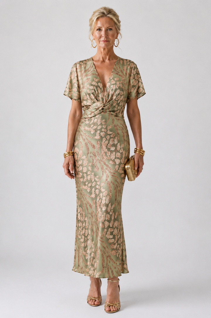 Stella &amp; Grace™ | Abstract Print V Neck Twist Waist Midi Dress