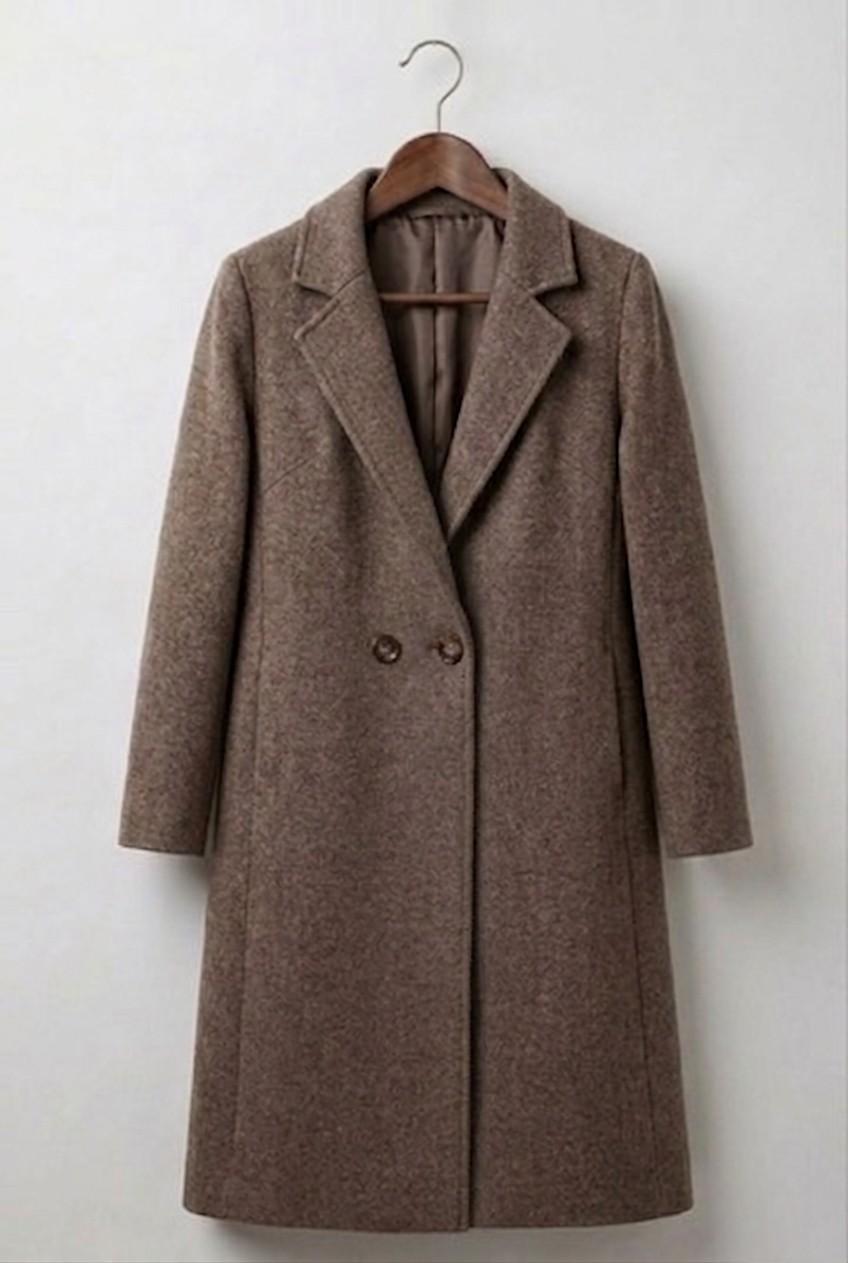 Harper™ classic winter overcoat in taupe, notched lapel, long single-breasted front