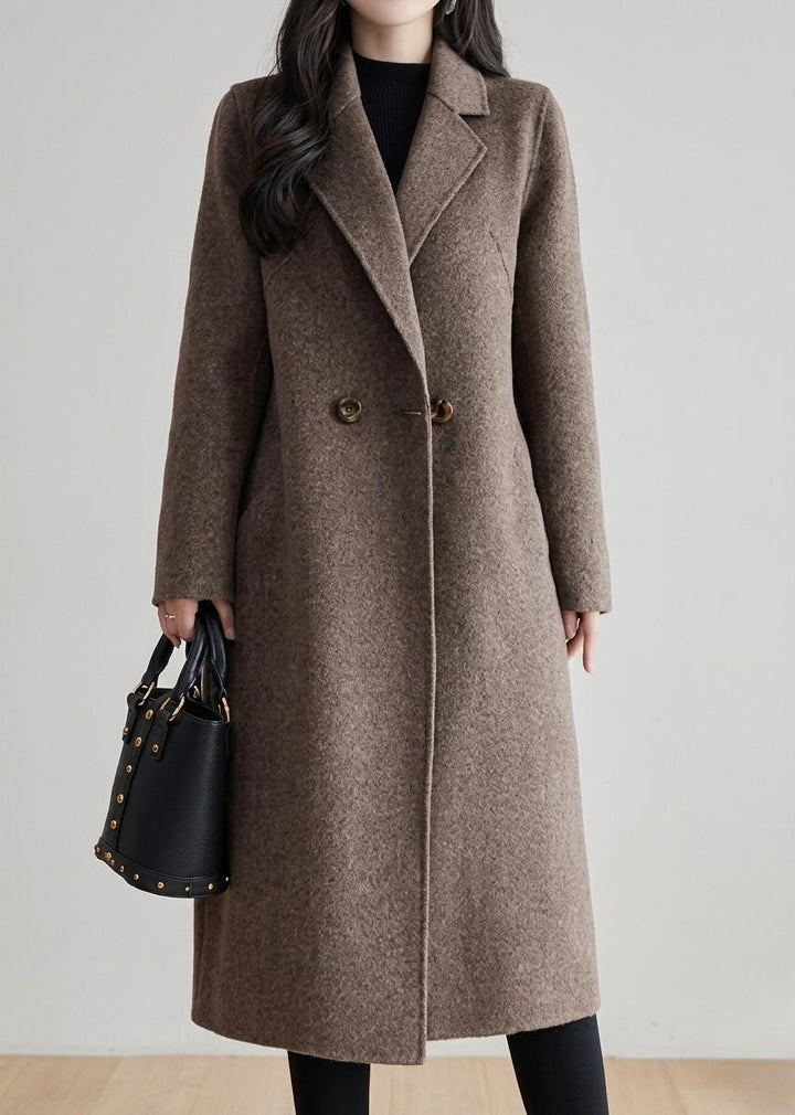 Harper™ winter overcoat, taupe wool with notched lapels and button closure