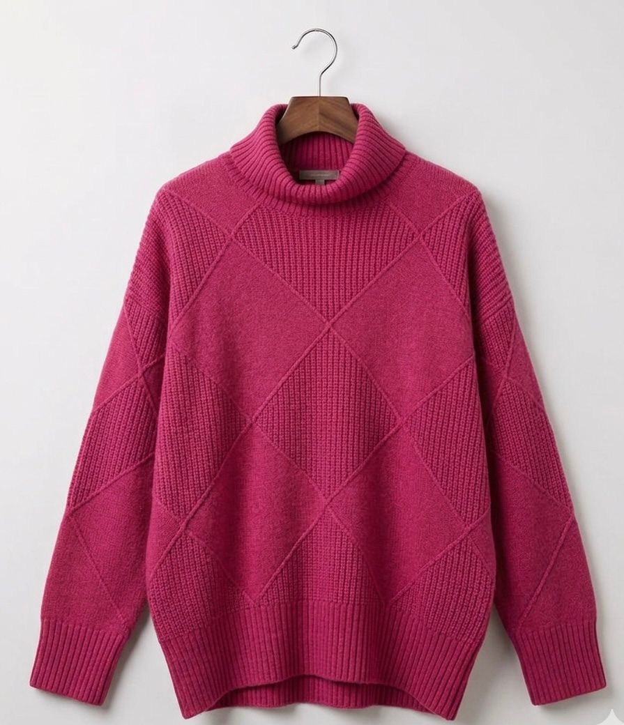 Rose turtleneck jumper sweater with diamond knit pattern