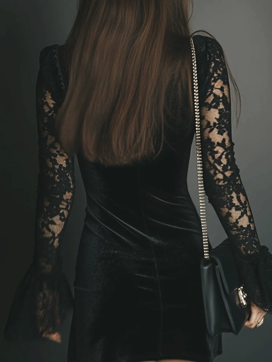 Vanie – Velvet and Lace Mini Dress