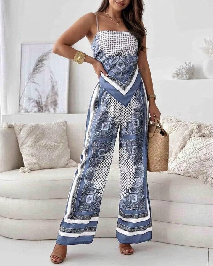 Helen | Vacation Ready Stylish Lace-Up Vest &amp; Pants Two-Piece Set Dress