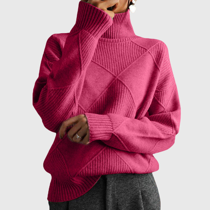 Rose turtleneck knit jumper, long sleeves, diamond front detail