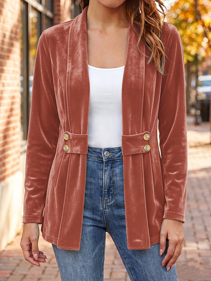 Sienna™ | Rust Velvet Button-Tab Cardigan