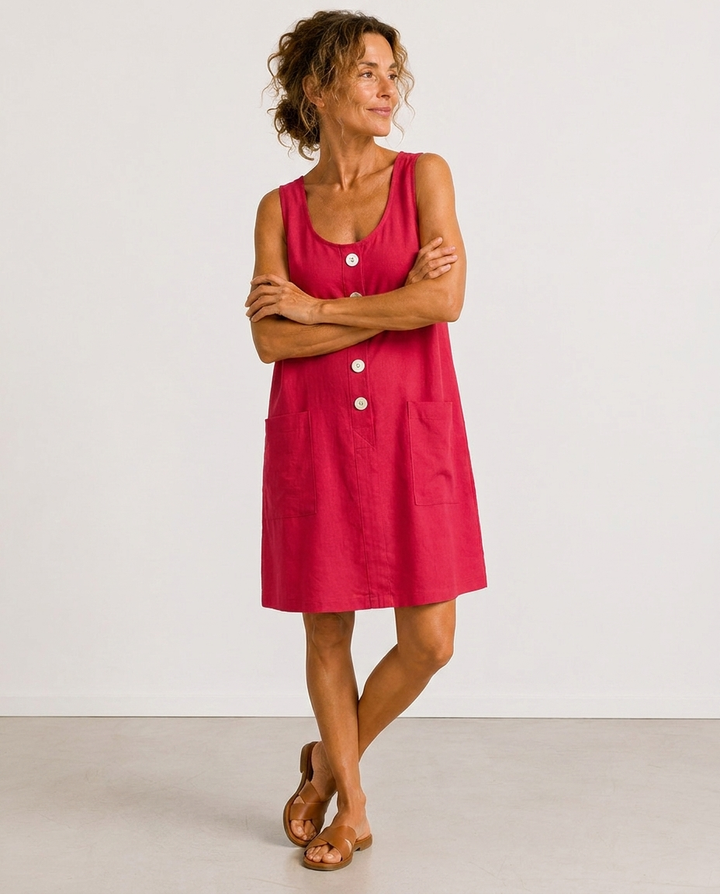MABEL | Sleeveless Button-Front Mini Dress with Side Pockets