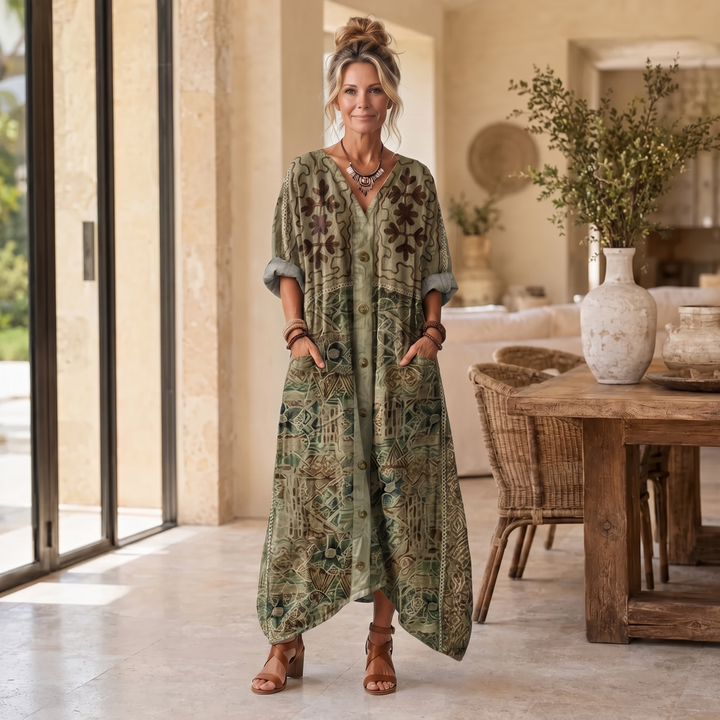 Aleta | Button Front Oversized Pocket Midi Dress