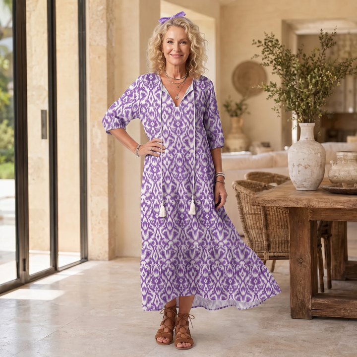 Penelope | Printed Tassel Tie Midi Dress