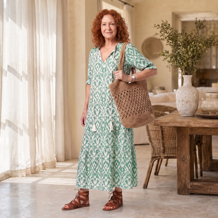 Ilara | Pattern V Neck Tassel Midi Dress